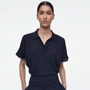 COS KNITTED POLO SHIRT in Dark Navy